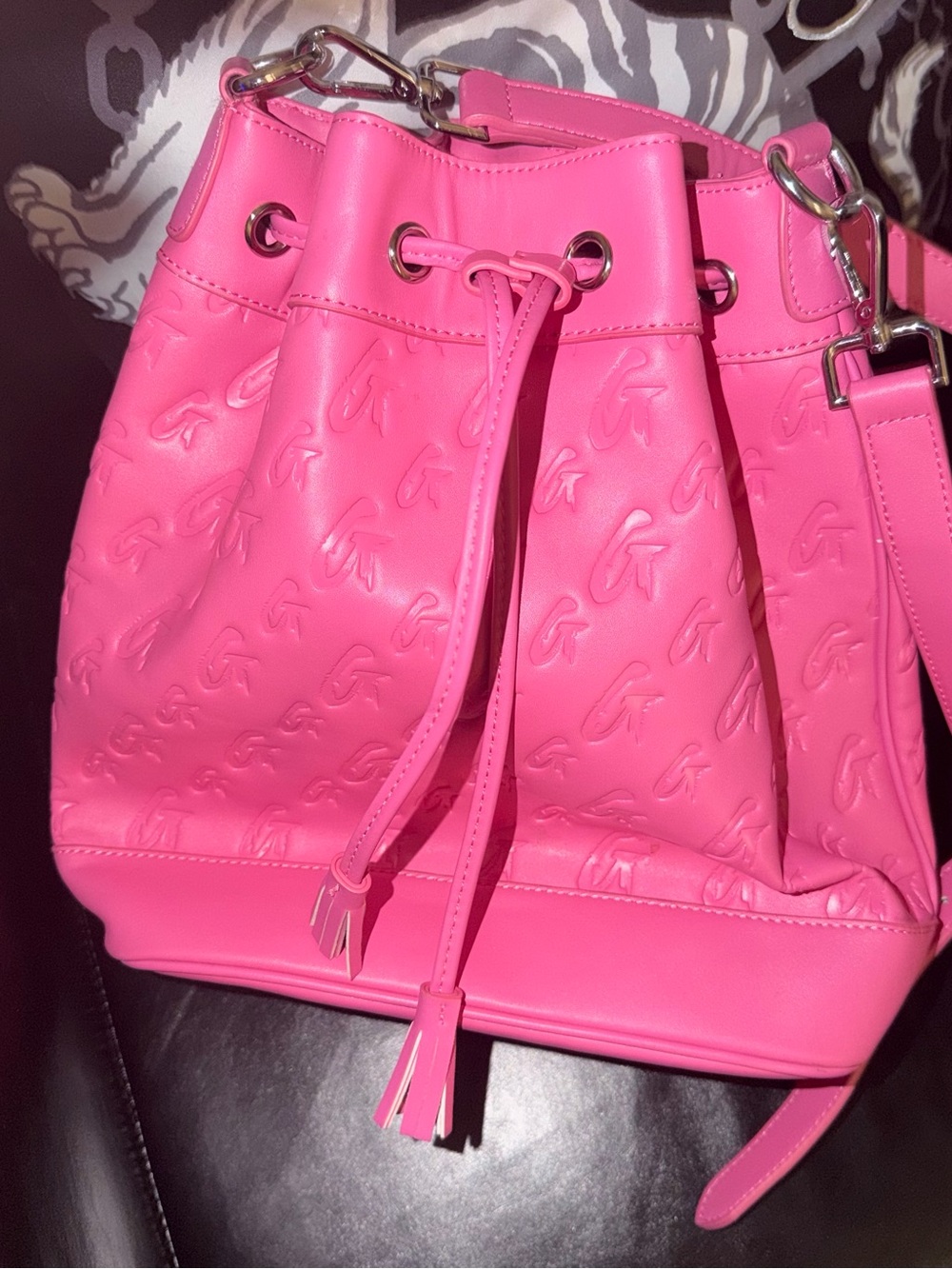 Pink Embossed GLAMAHOLIC Drawstring Bucket Bag - Picture 3 of 5